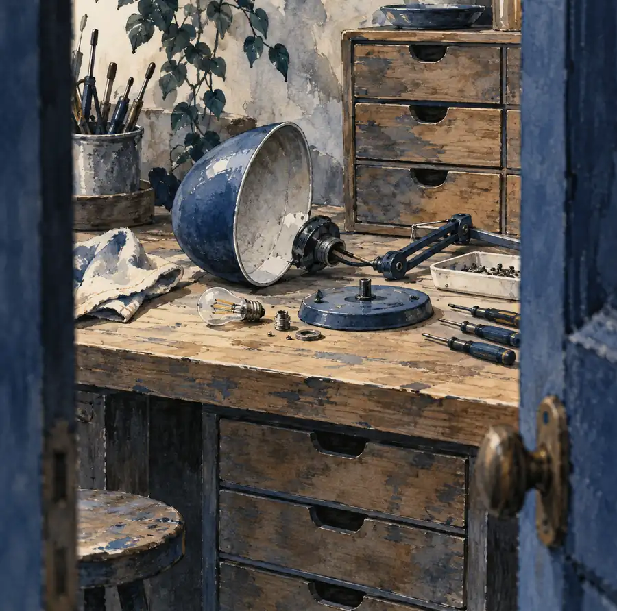 Illustration of repair businesses equipment and workspace