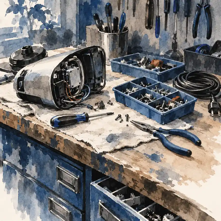 Illustration of repair businesses equipment and workspace